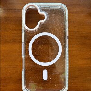 Clear Glitter Phone Case with White Accents